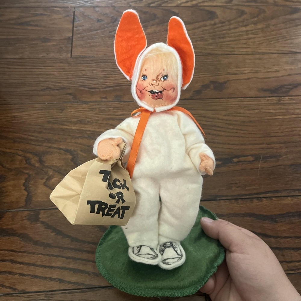 Annalee Doll 8" Trick or Treat Kid Dressed as Rabbit Orange 1985 EUC